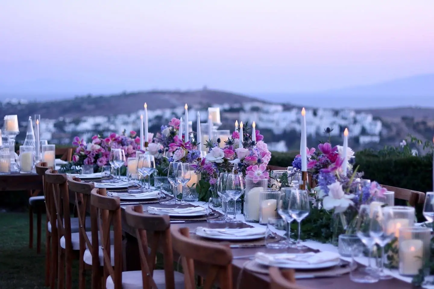 Event table at sunset overlooking the Bodrum bays